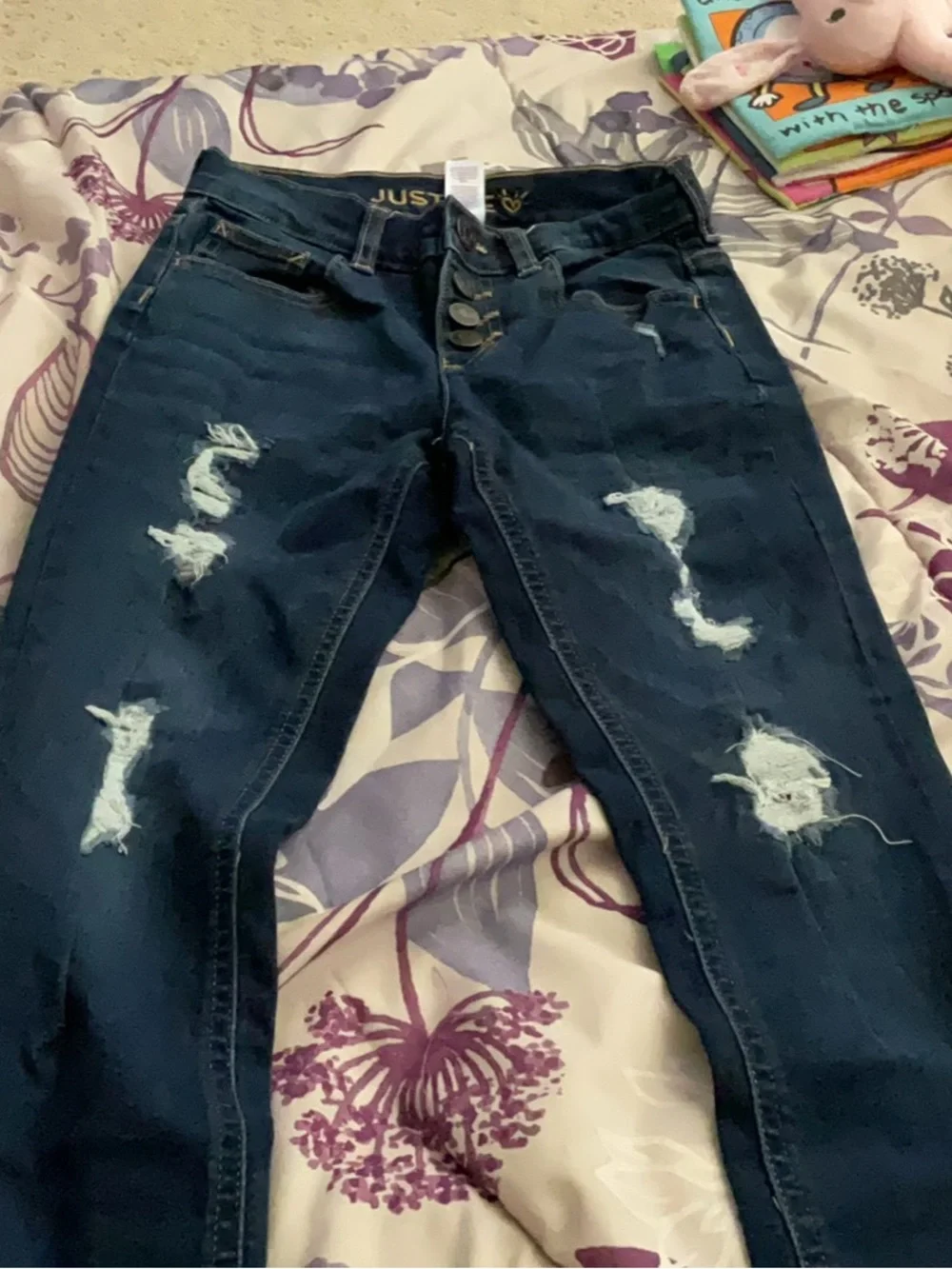 Justice Mid-Dark Blue Distressed Skinny Jeans NWOT